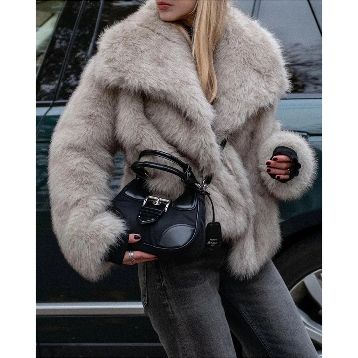 Women's Elegant Faux Fur Winter Coat - Grey