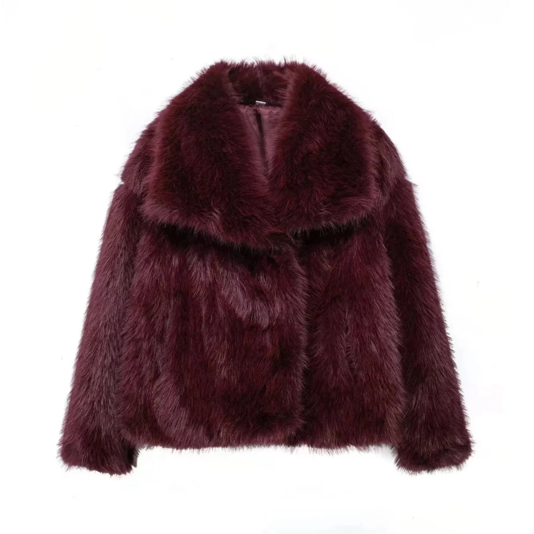 Women's Elegant Faux Fur Winter Coat - Red