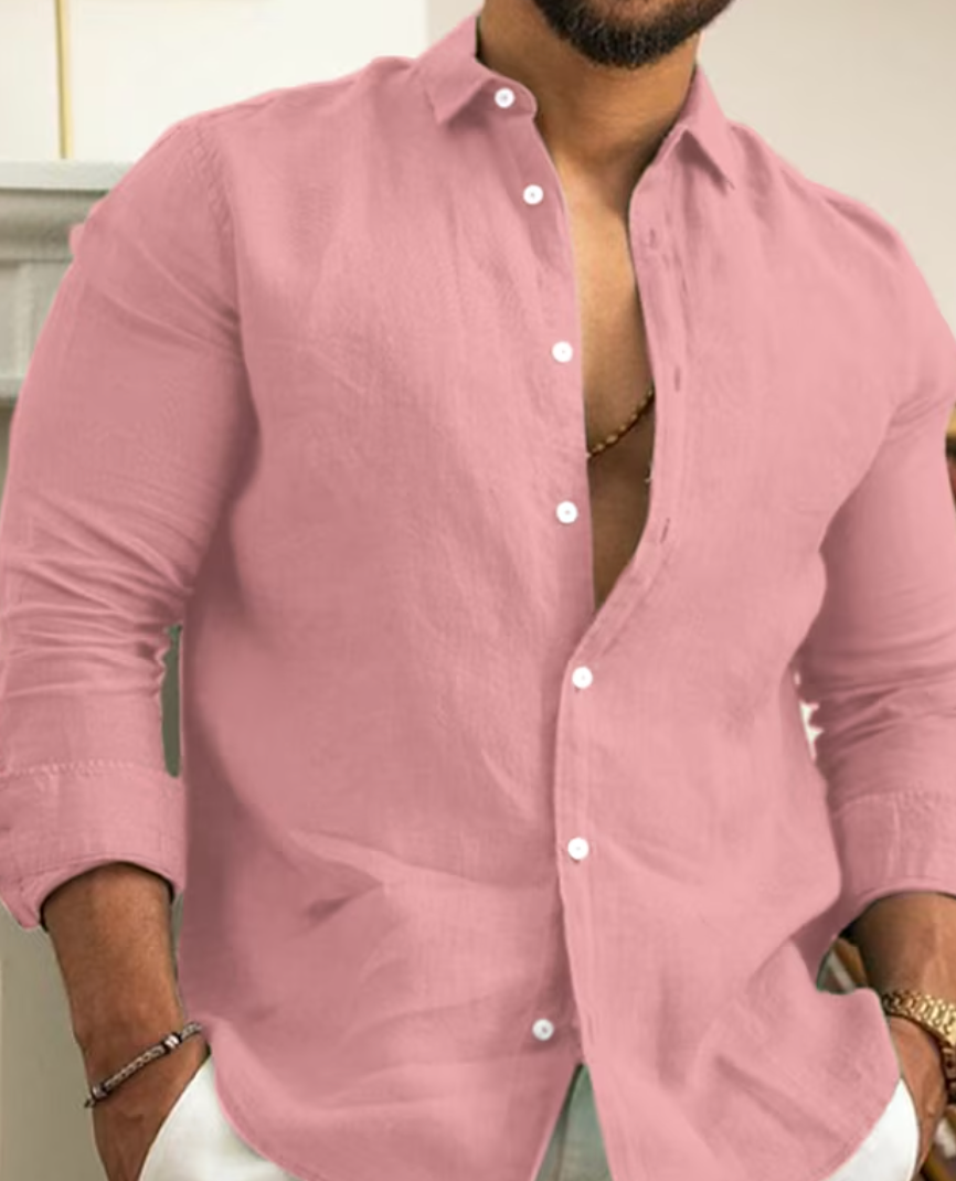 Men's Long Sleeve Linen Shirt | Breathable Button-Up | Casual Resort Fit