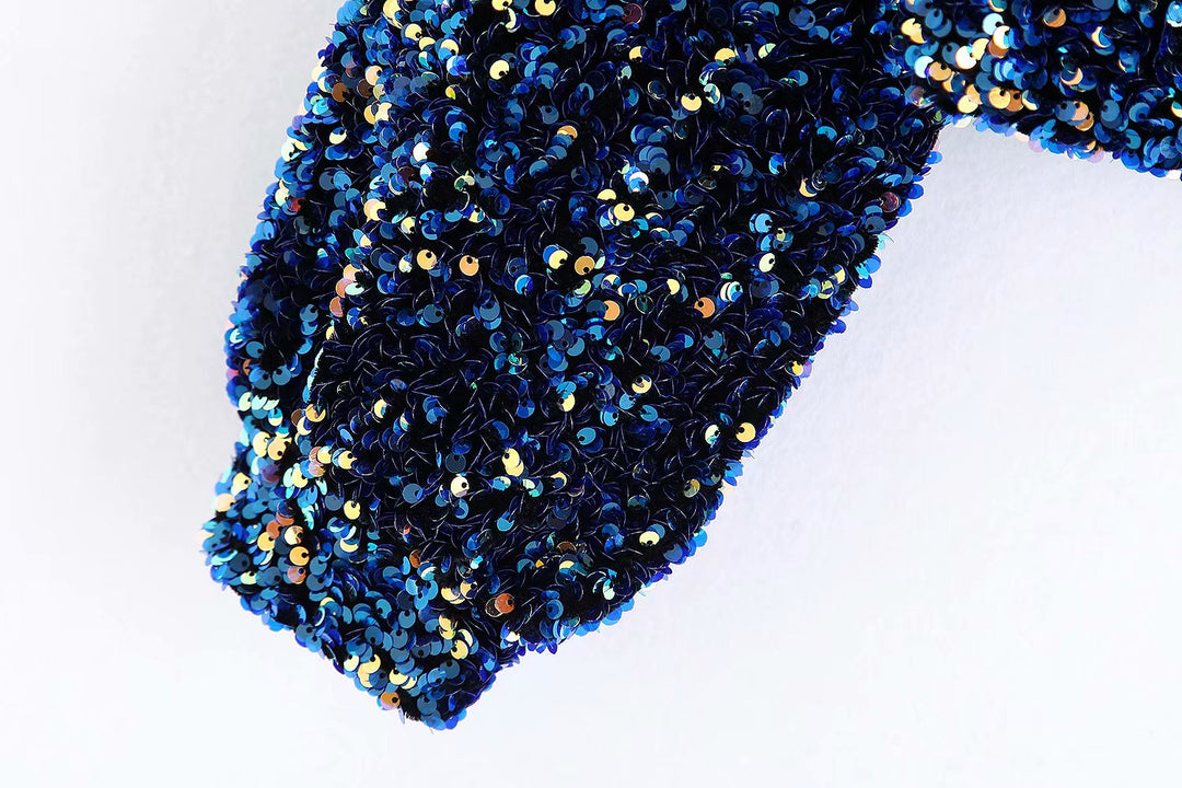 Long Sleeve Crop Sparkly Sequin Top - Blue-Gold