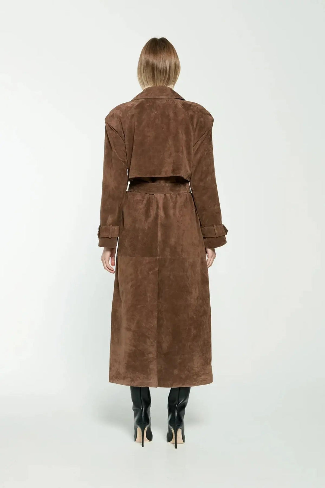 Women's Suede Belted Long Trench Coat