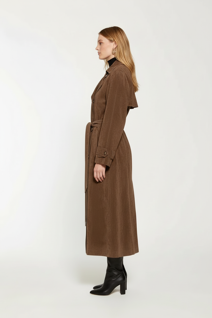 Women's Suede Belted Long Trench Coat