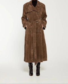 Imogen | Women's Suede Belted Long Trench Coat