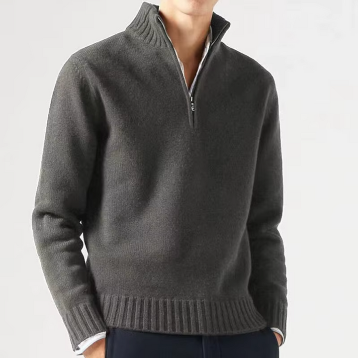 Men's Wool Knit Quarter Zip Sweater - Dark Grey