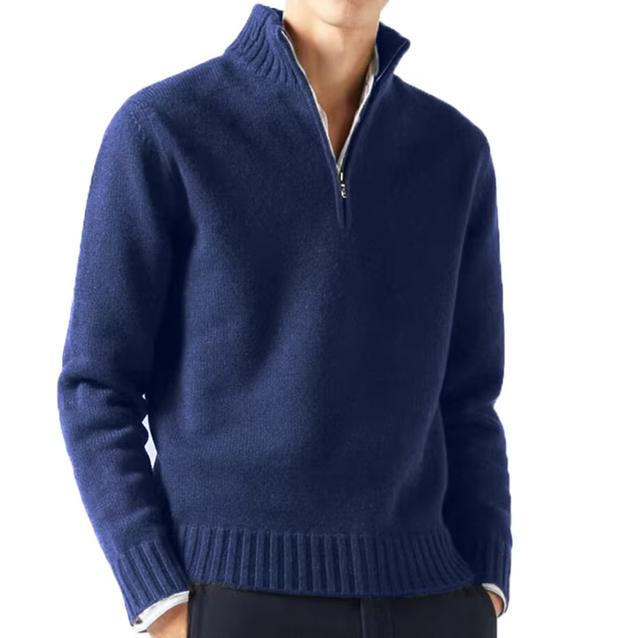 Men's Wool Knit Quarter Zip Sweater - Navy