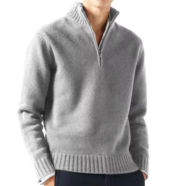 Men's Wool Knit Quarter Zip Sweater - Light Grey