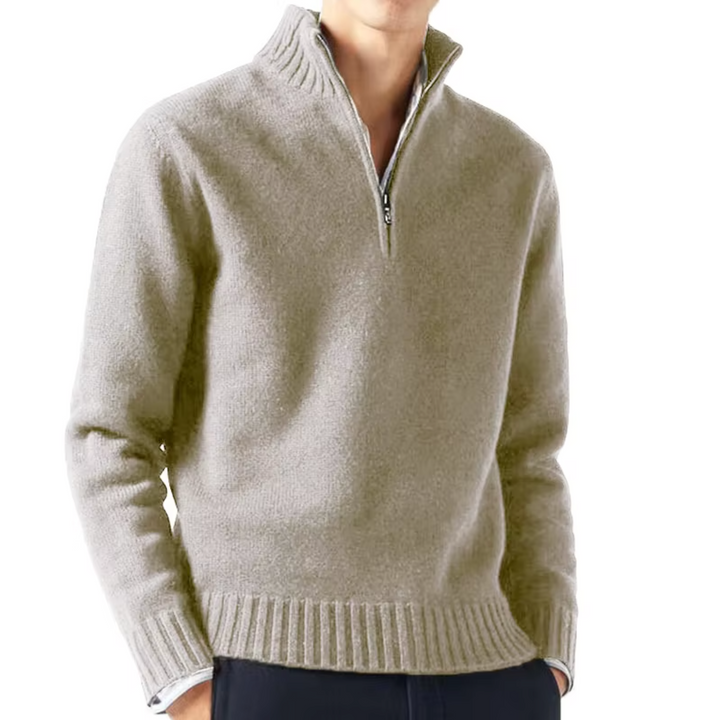 Men's Wool Knit Quarter Zip Sweater - Beige