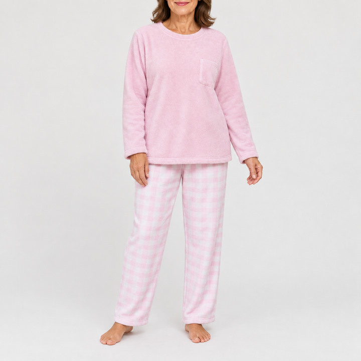 Women's Checked Long-Sleeve Matching Long Pajama Set - Pink