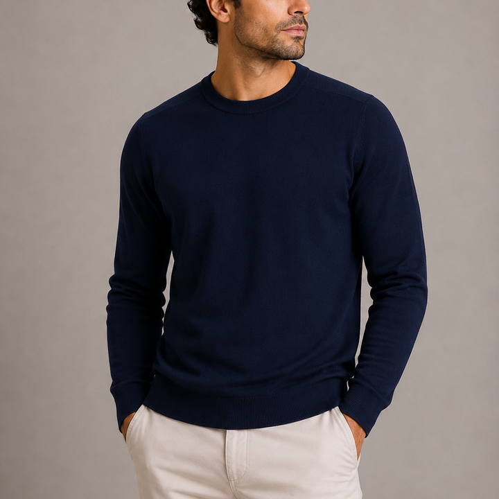Men's Classic Crew Neck Knitted Sweater - Navy