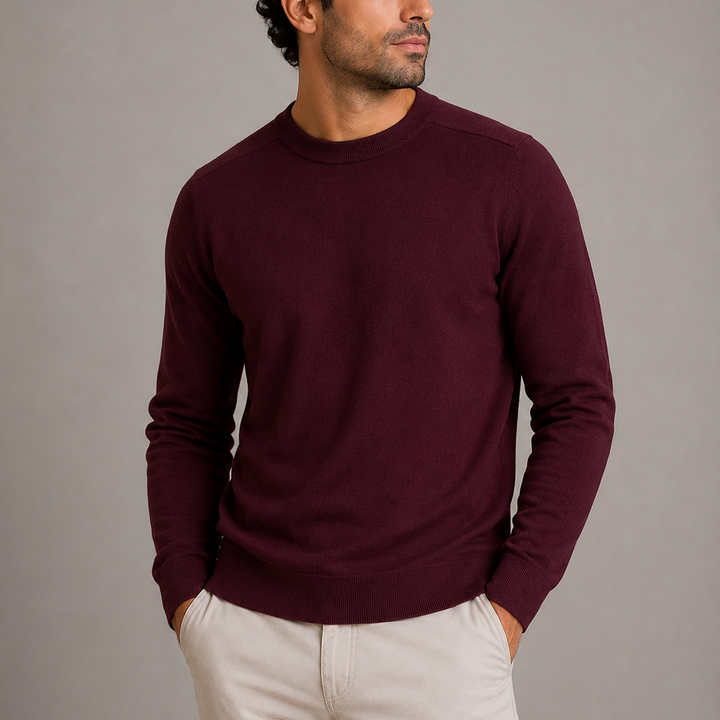 Men's Classic Crew Neck Knitted Sweater - Burgundy