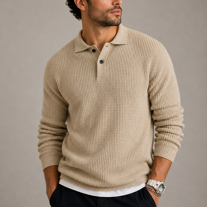 Men's Slim Knitted Sweater - Cream