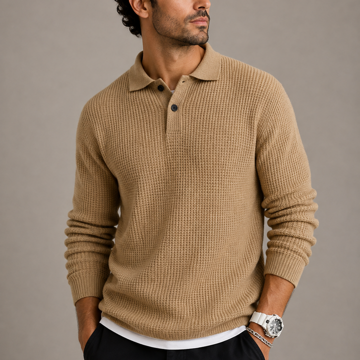 Men's Slim Knitted Sweater - Beige