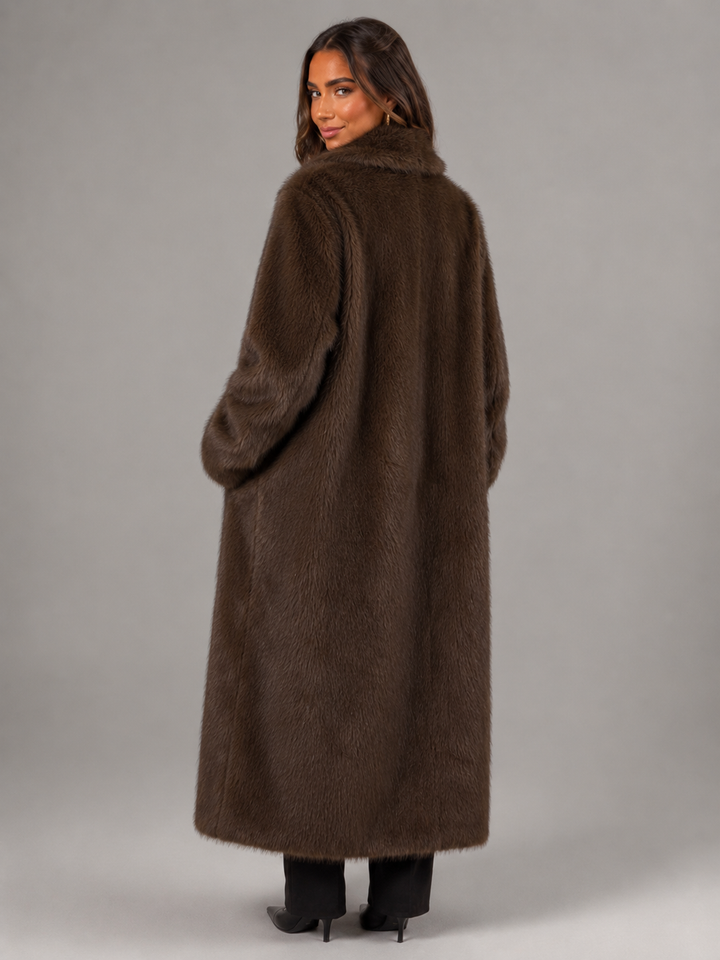 Women's Winter Satin-Lined Long Faux Fur Mink Coat