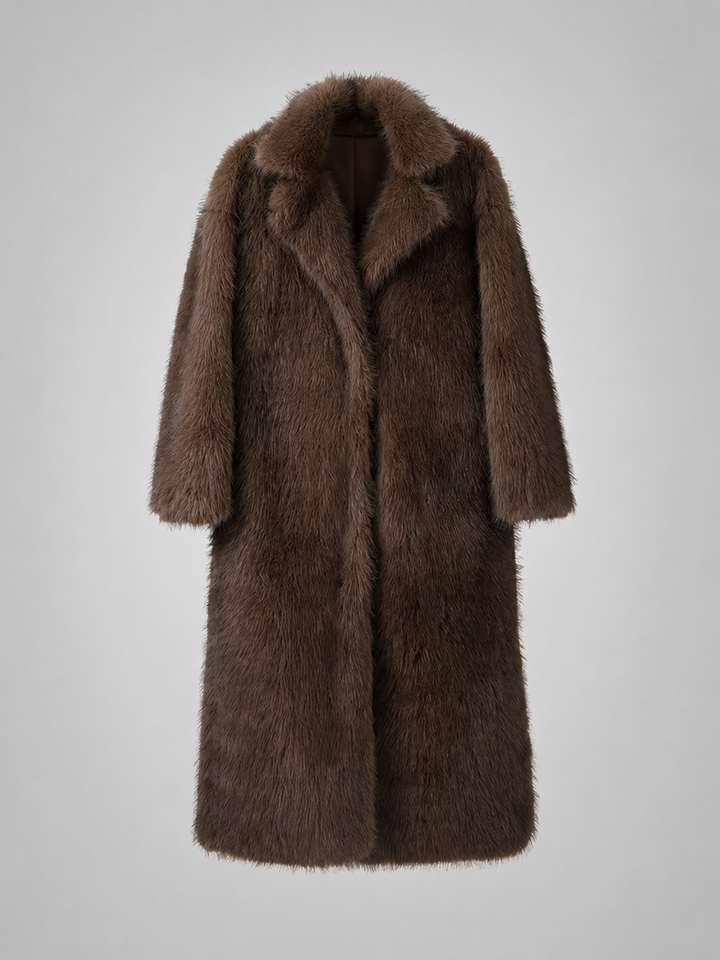 Women's Winter Satin-Lined Long Faux Fur Mink Coat