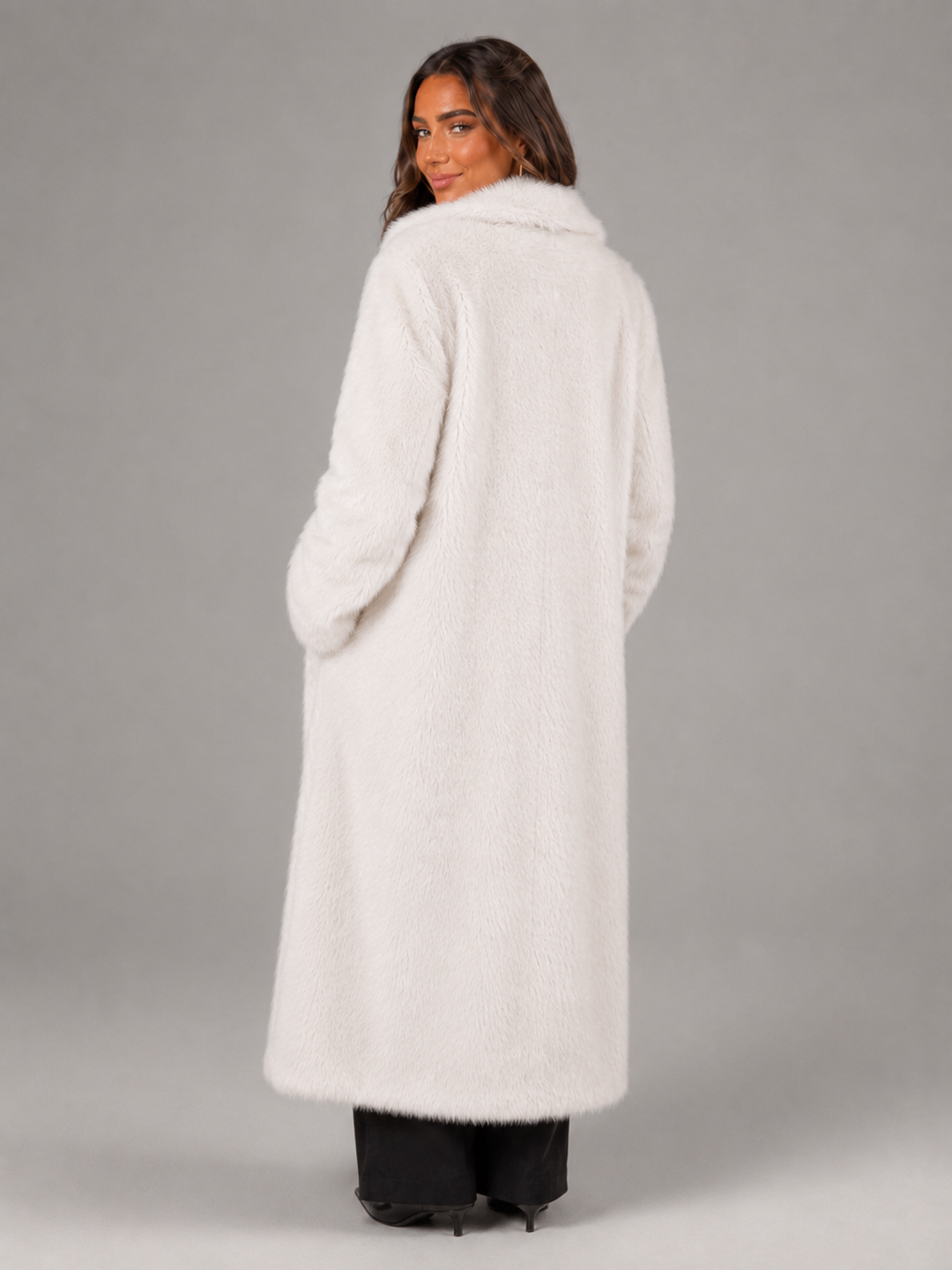 Women's Winter Satin-Lined Long Faux Fur Mink Coat