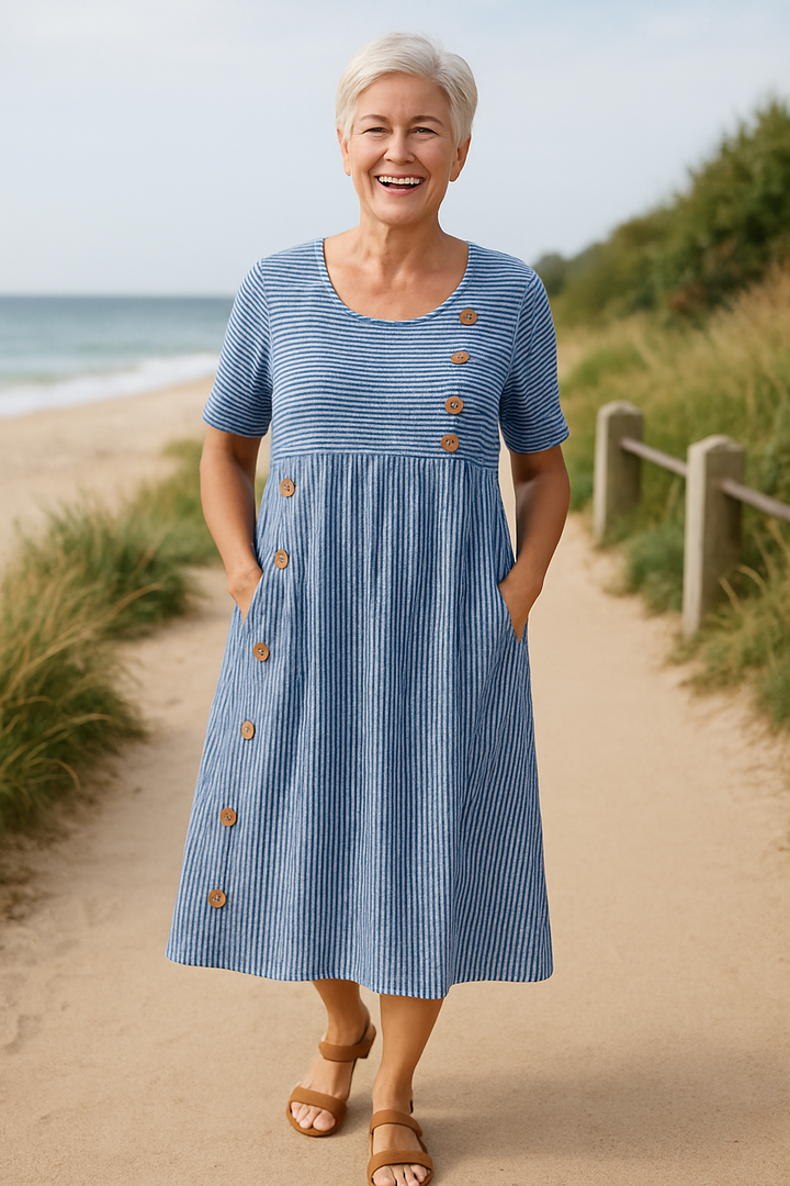 Brienne | Striped Button-Detail Midi Dress