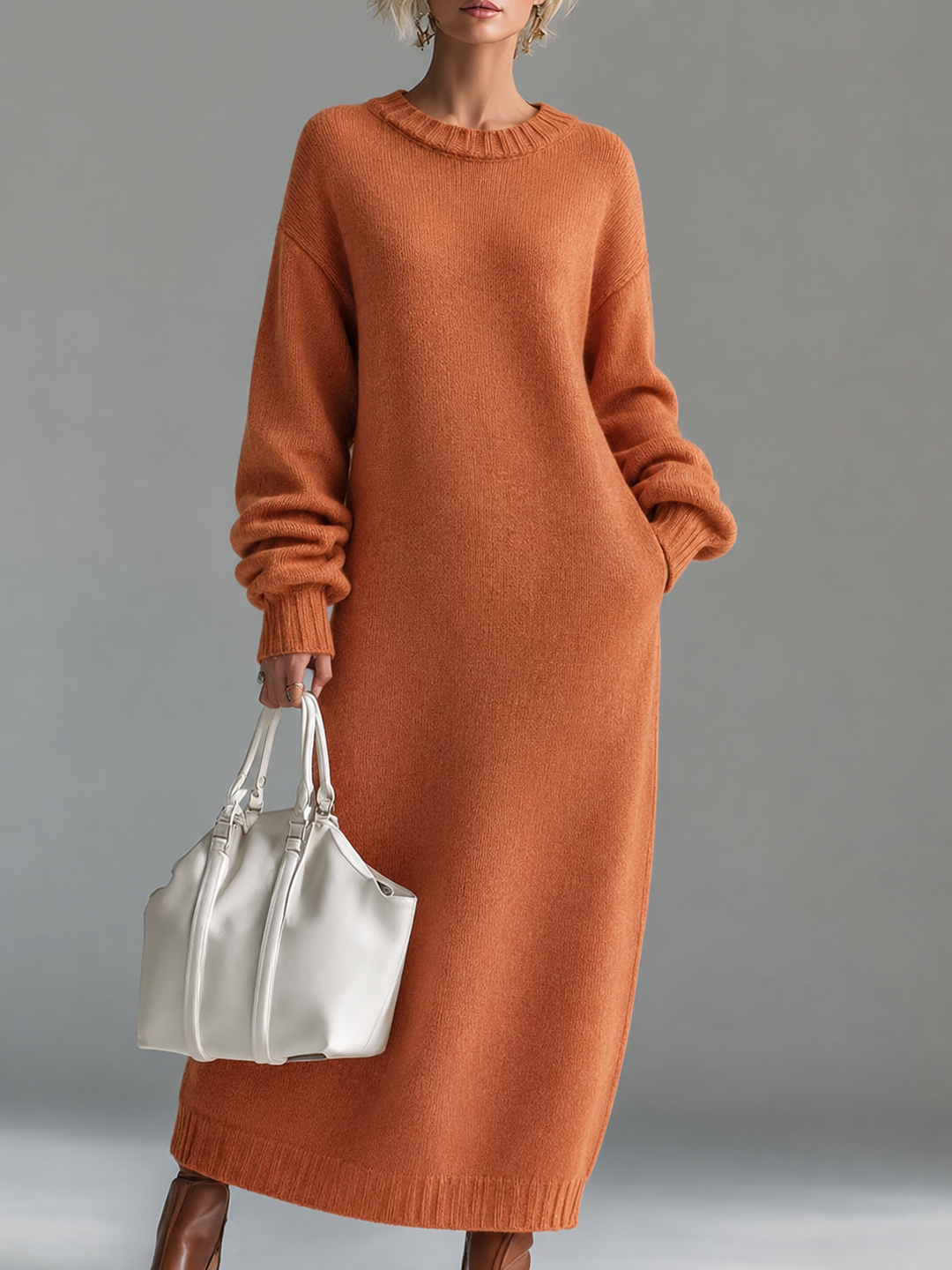Women's Balloon-Sleeve Knit Sweater Maxi Dress