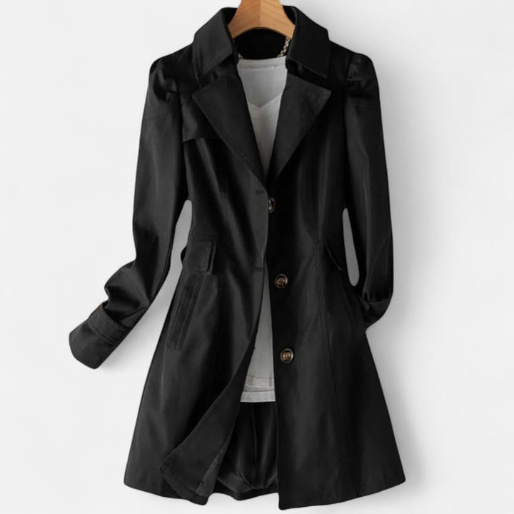 Women's Long Fitted Trench Coat - Black