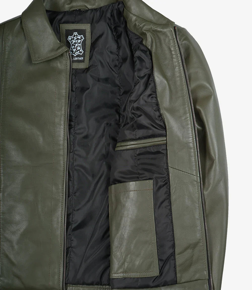 Crawford | Olive Leather Collar Jacket