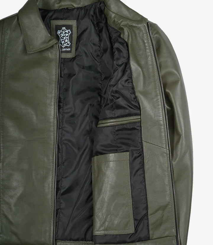 Crawford | Olive Leather Collar Jacket