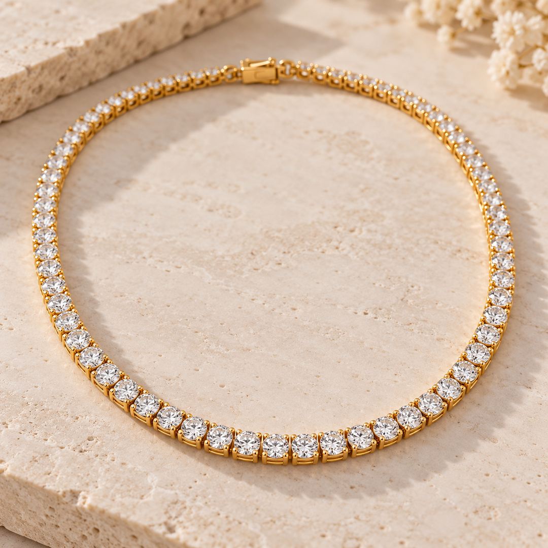 Women's Chic Choker Diamond Tennis Necklace - Gold