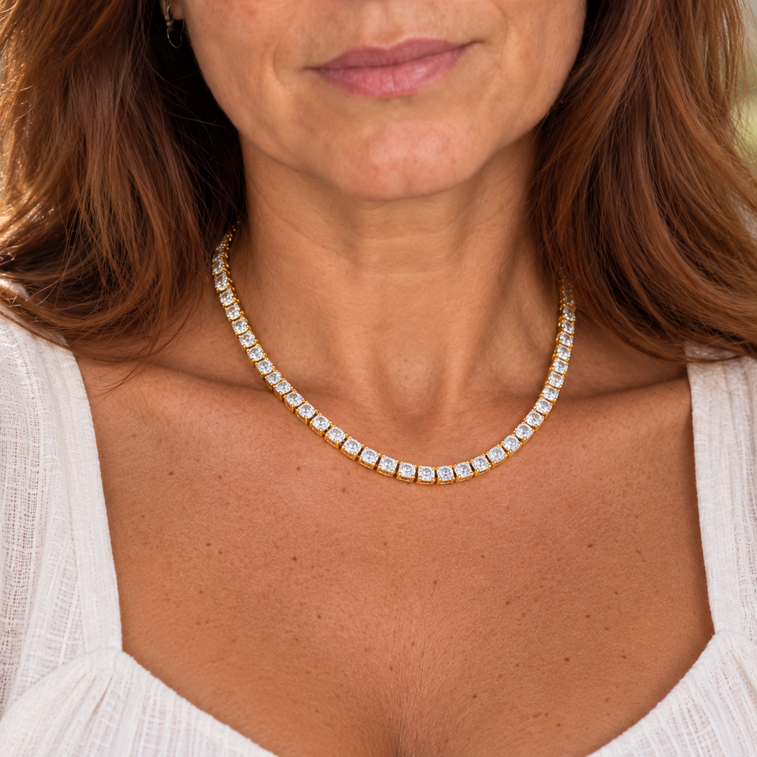 Women's Chic Choker Diamond Tennis Necklace - Gold