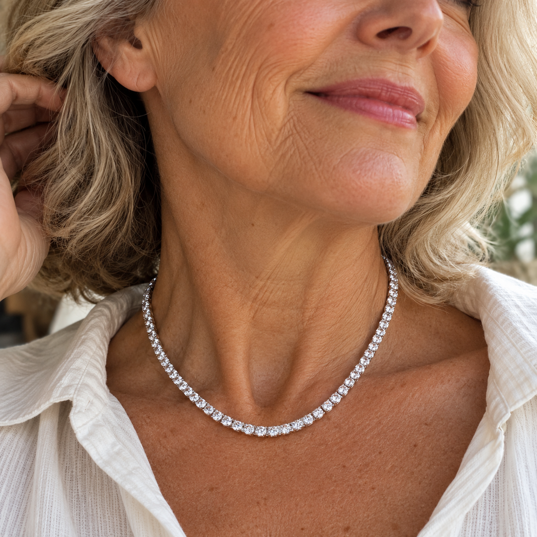 Women's Classic Choker Tennis Necklace - Silver