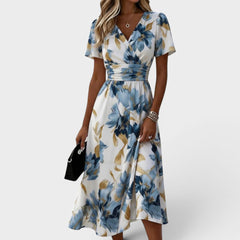 Servane | Floral Midi Dress with a Wrap V-Neckline
