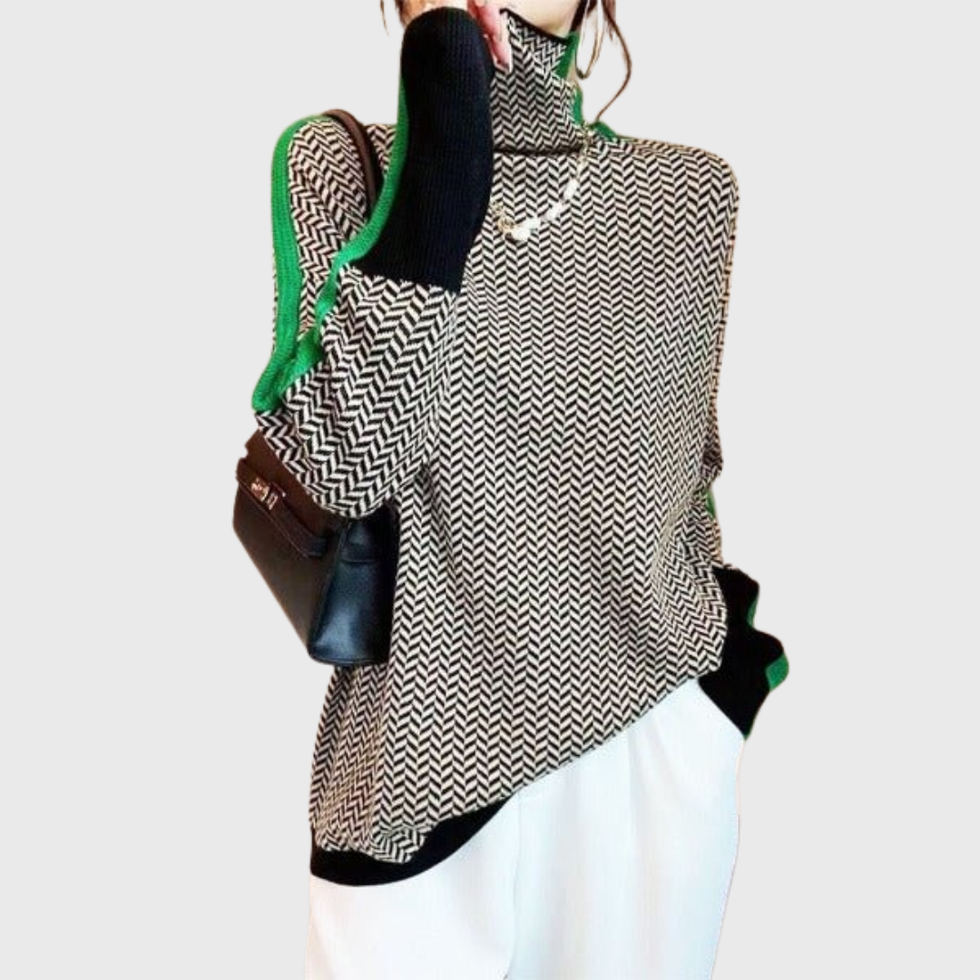 Helena | Contrast Stripe Turtleneck Sweater