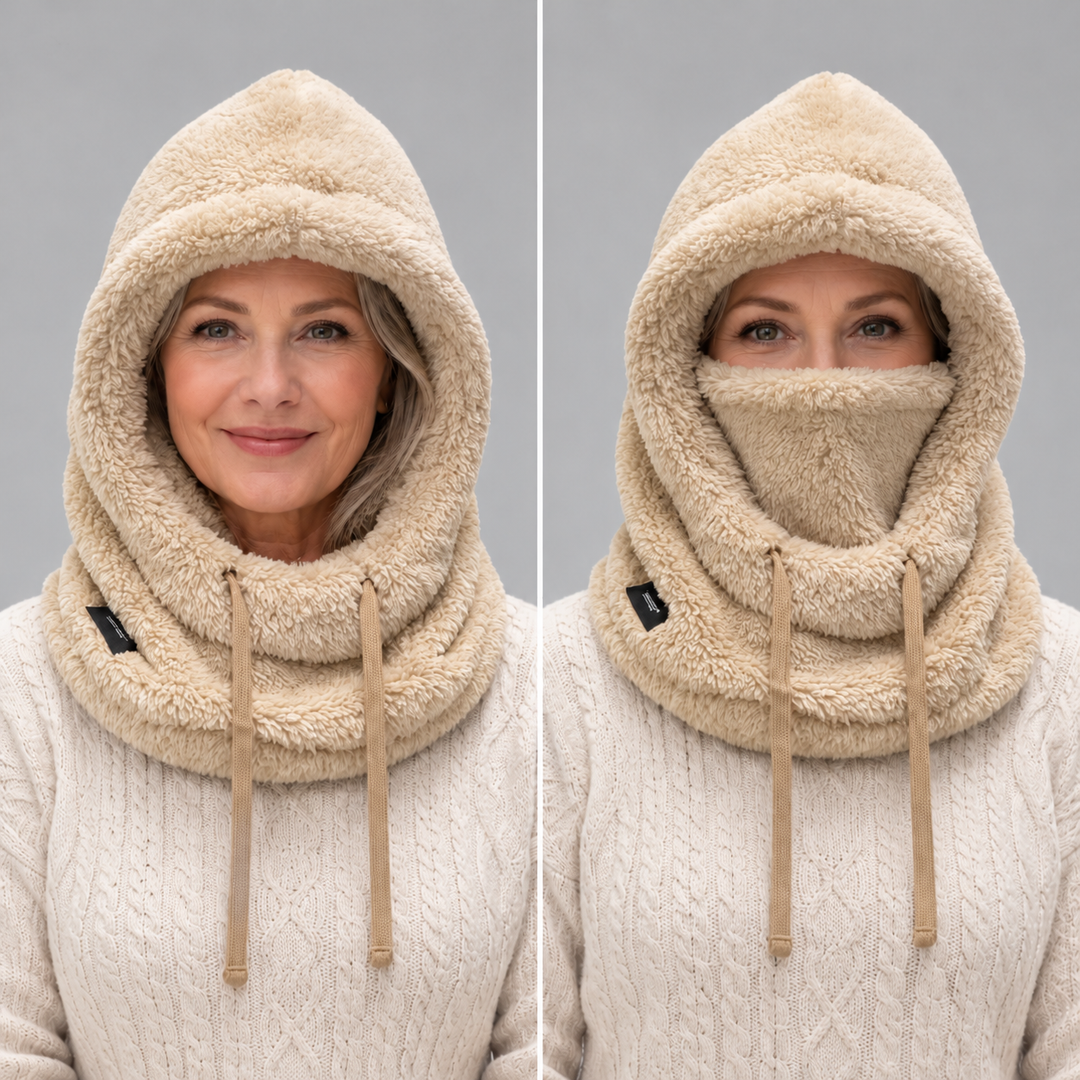 Female Chunky Fleece Winter Balaclava Hooded Scarf - Multicoloured