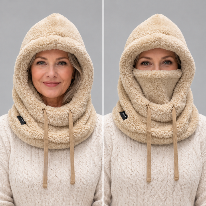 Female Chunky Fleece Winter Balaclava Hooded Scarf - Multicoloured