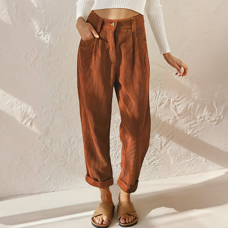 Women's Wide Leg Cord Long Gaucho Pants - Brown