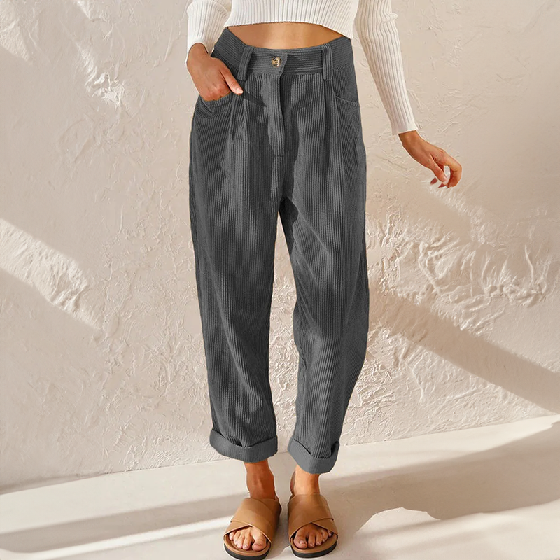 Women's Wide Leg Cord Long Gaucho Pants - Grey