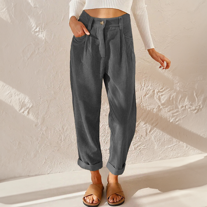 Women's Wide Leg Cord Long Gaucho Pants - Grey