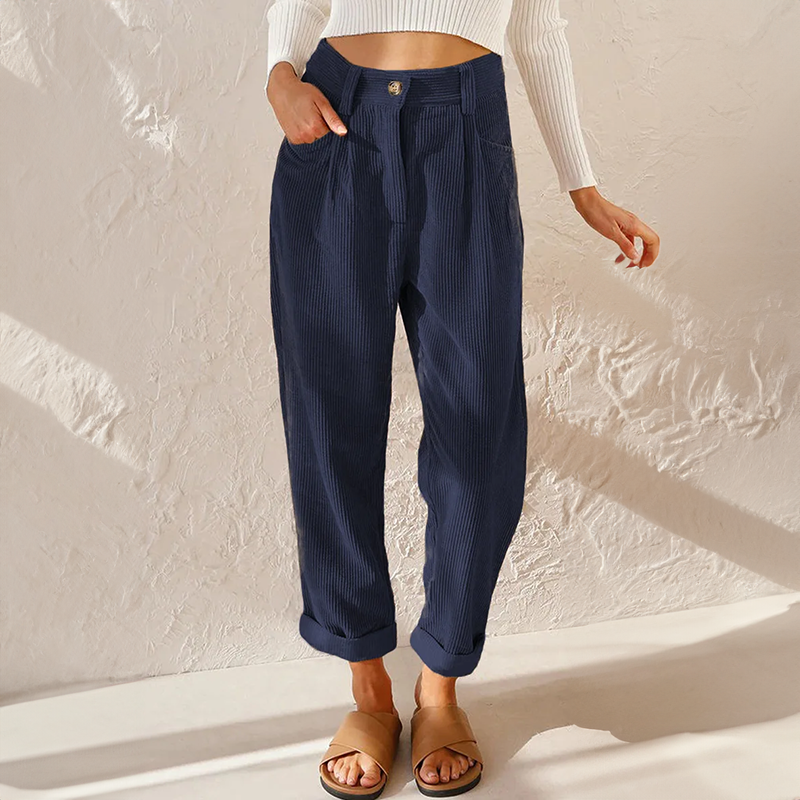 Women's Wide Leg Cord Long Gaucho Pants - Blue