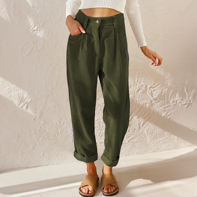 Women's Wide Leg Cord Long Gaucho Pants - Green