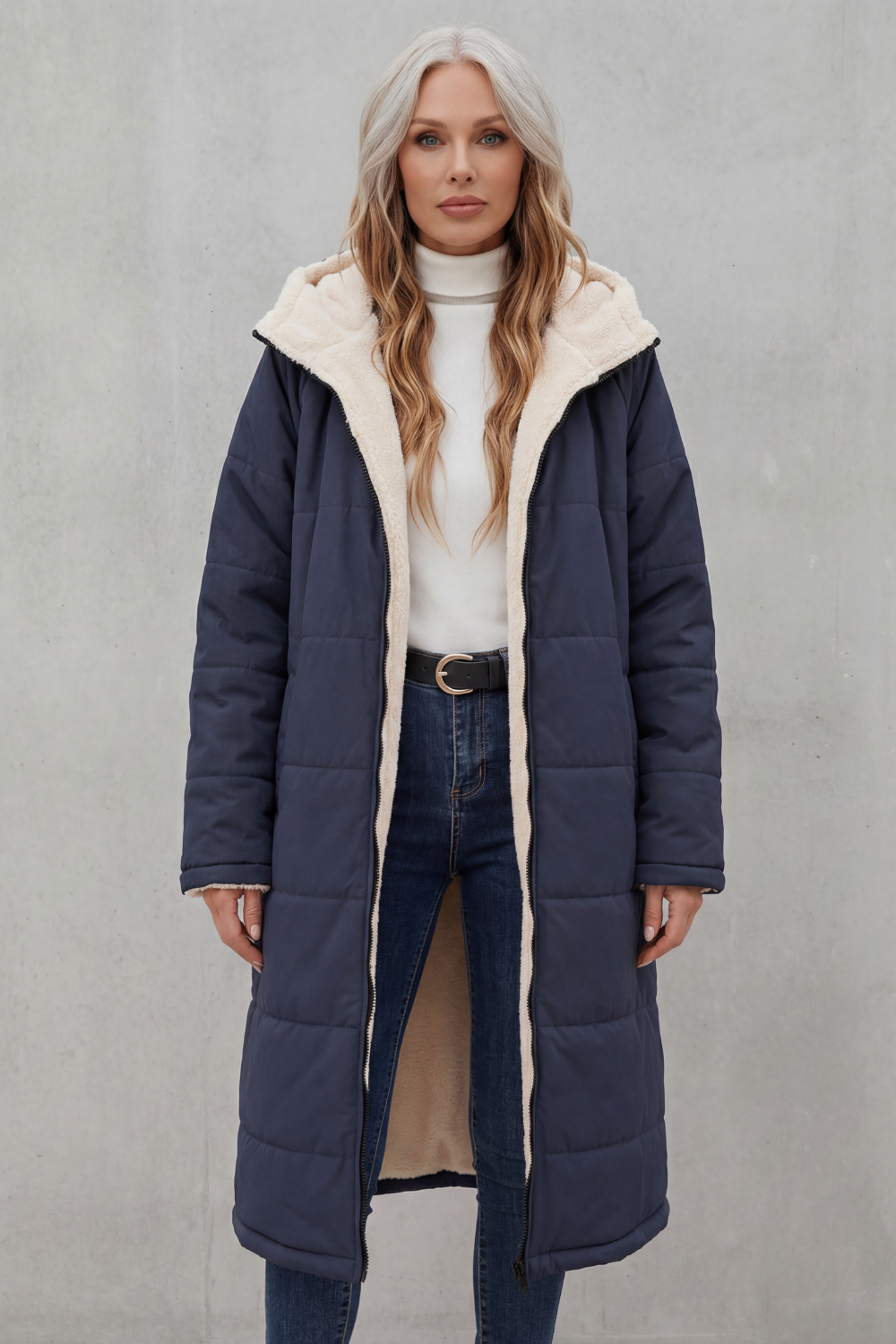 Sherpa Long Puffer Fleece Winter Jacket