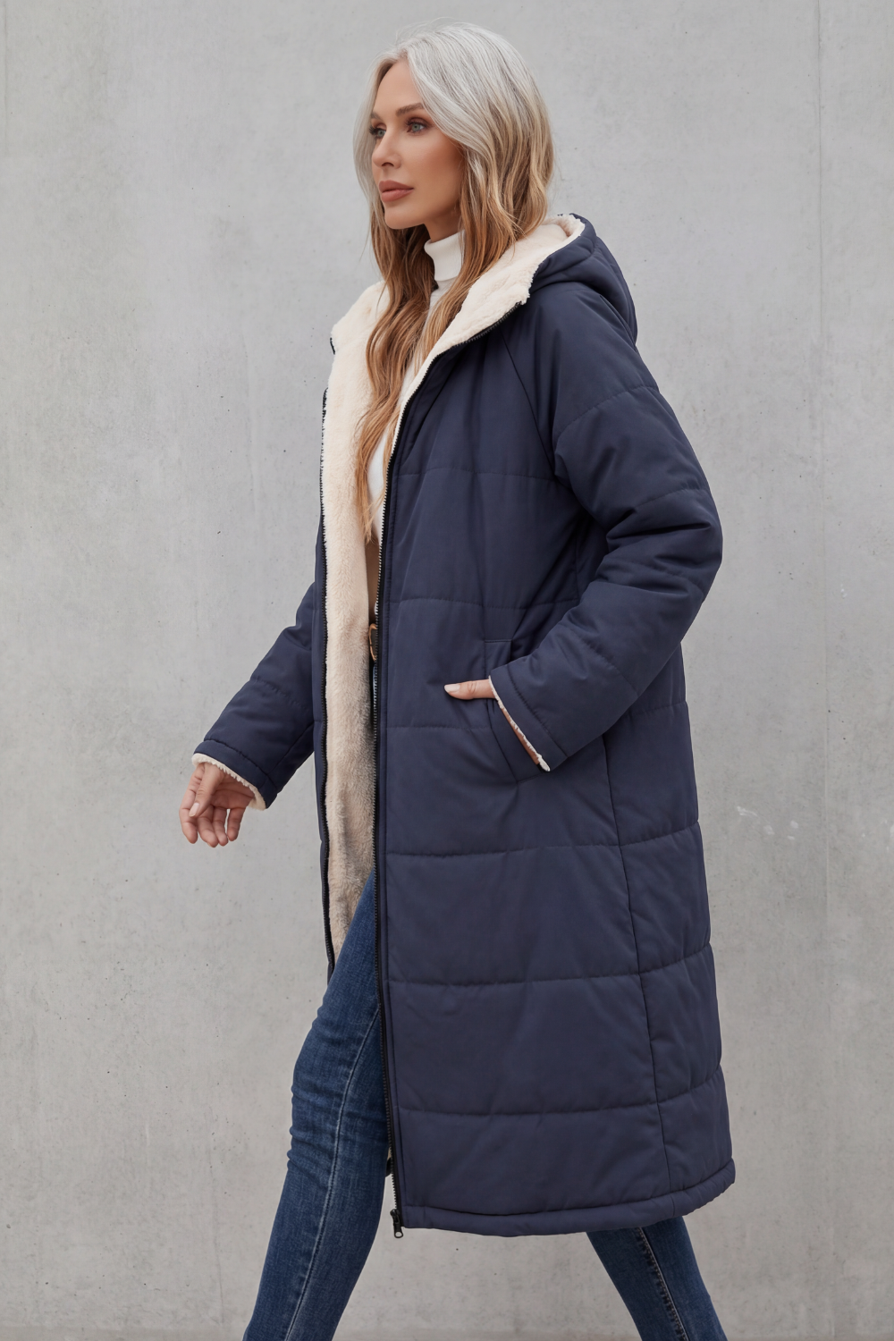Sherpa Long Puffer Fleece Winter Jacket
