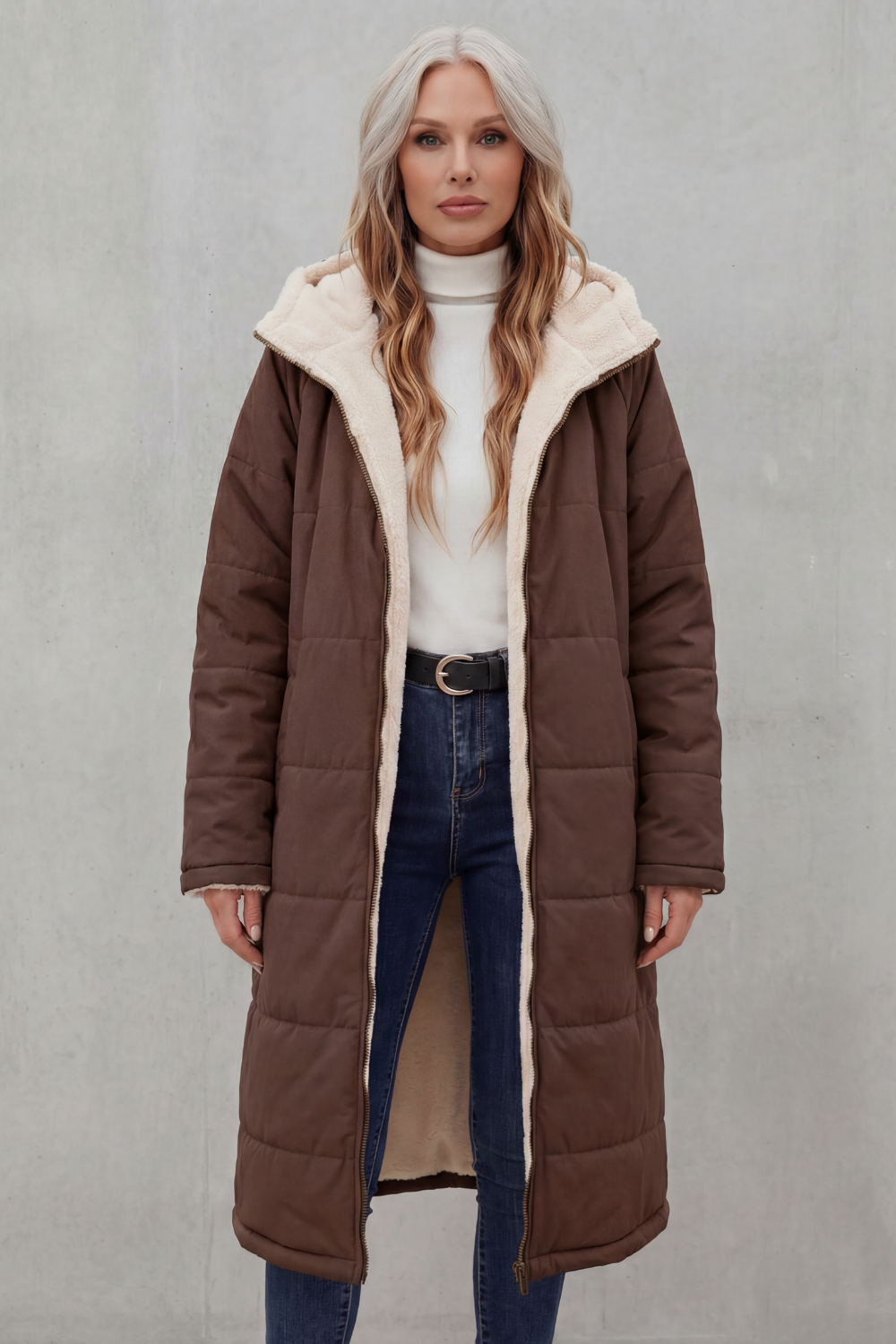 Sherpa Long Puffer Fleece Winter Jacket