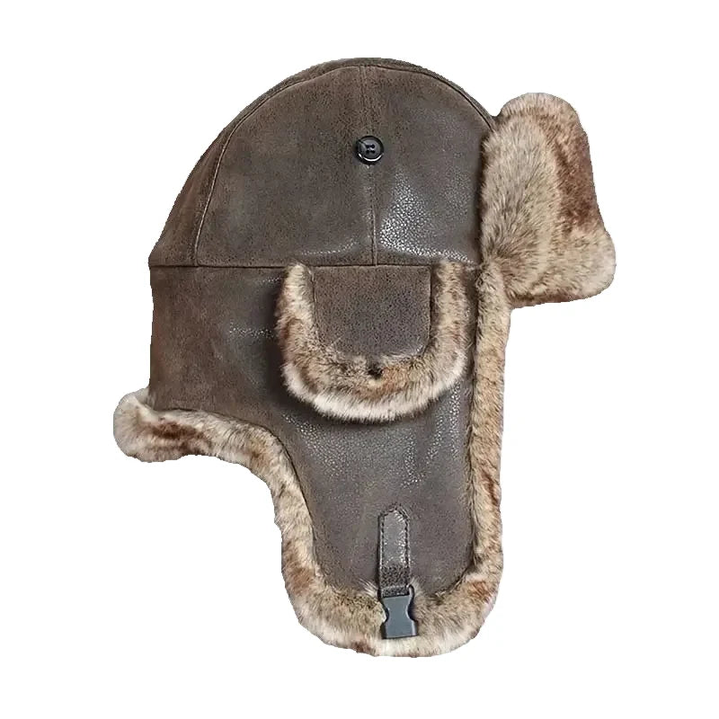 Men's Faux Leather Fur Winter Ushanka Trapper Hat