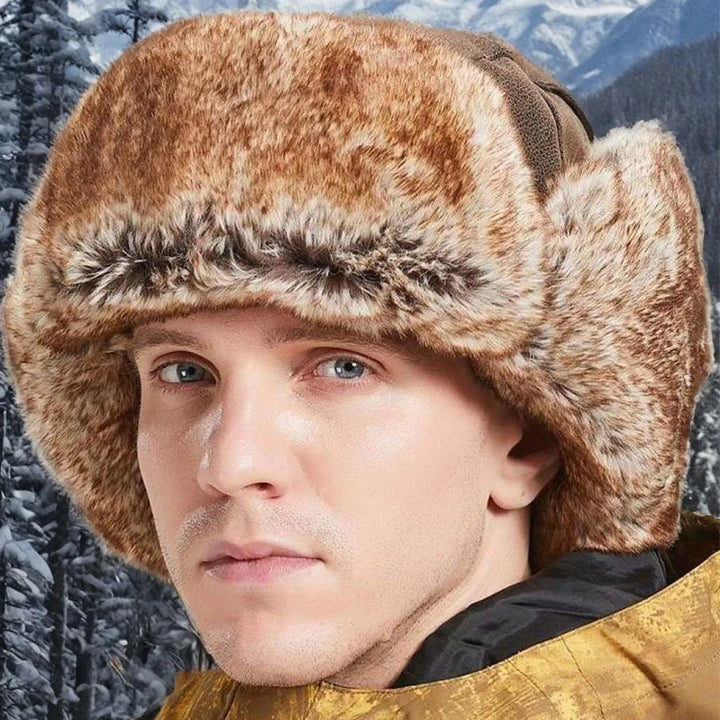 Men's Faux Leather Fur Winter Ushanka Trapper Hat