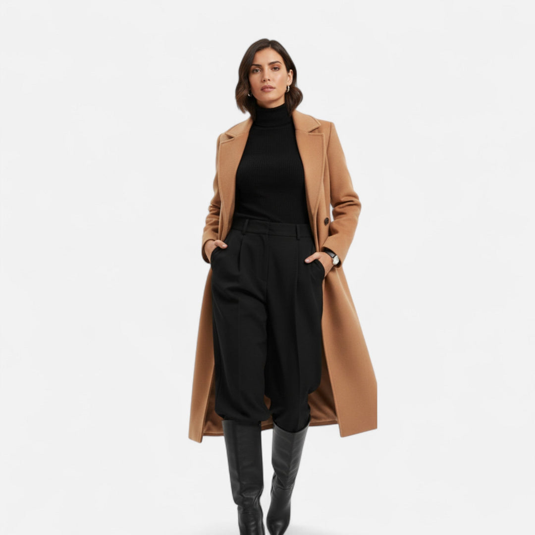 Women's Wool Fitted Long Double-Breasted Peacoat