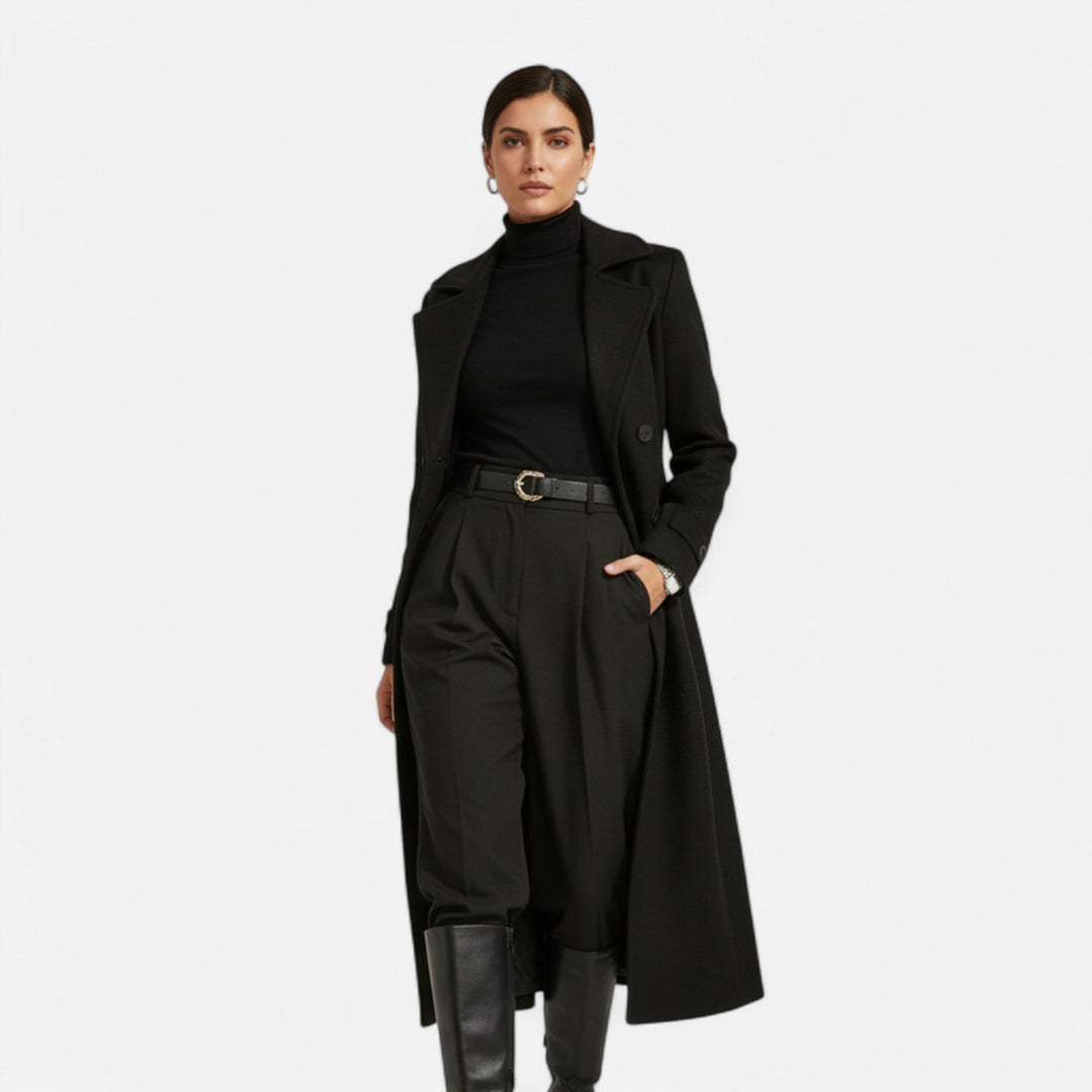 Women's Wool Fitted Long Double-Breasted Peacoat