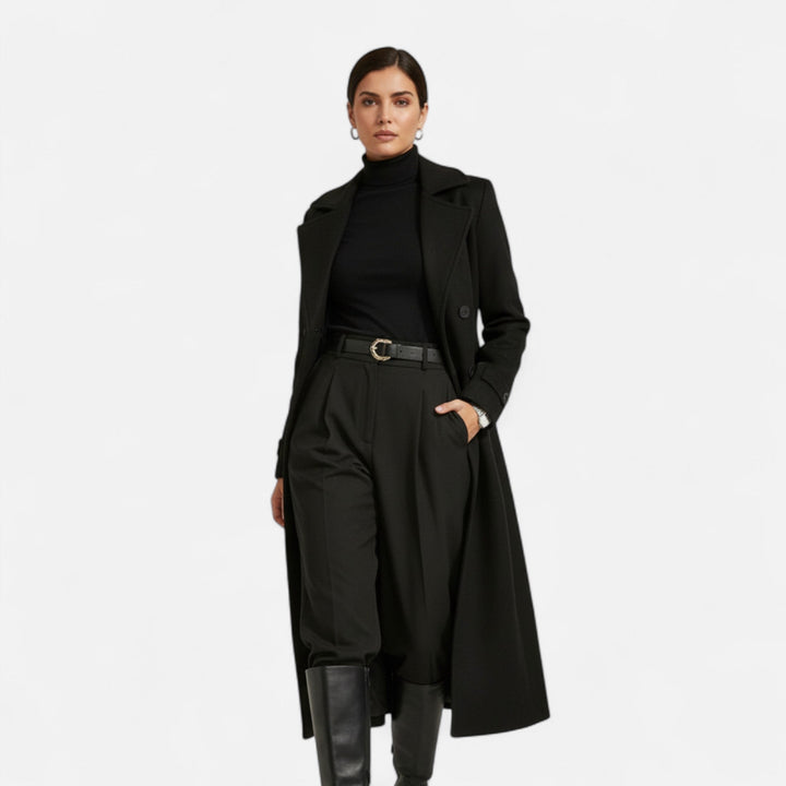 Women's Wool Fitted Long Double-Breasted Peacoat