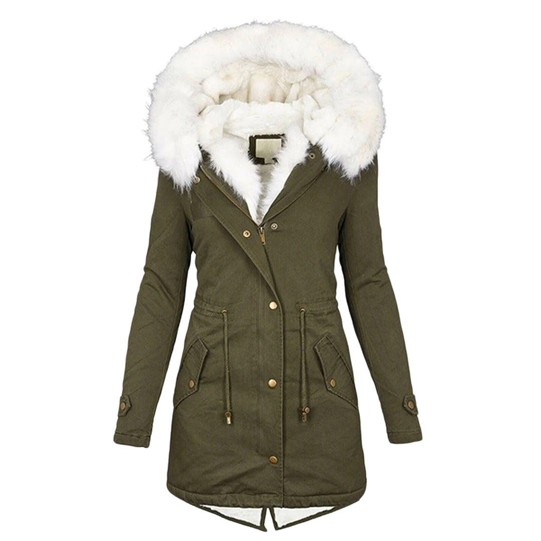 Women's Classic Winter Hooded Faux Fur Coat - Green