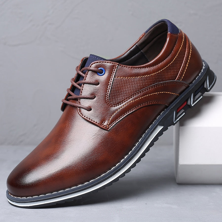 Leather Slim Lace-Up Orthopedic Shoes Men - Brown
