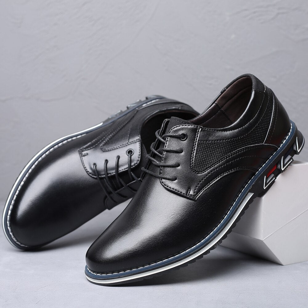 Leather Slim Lace-Up Orthopedic Shoes Men - Black