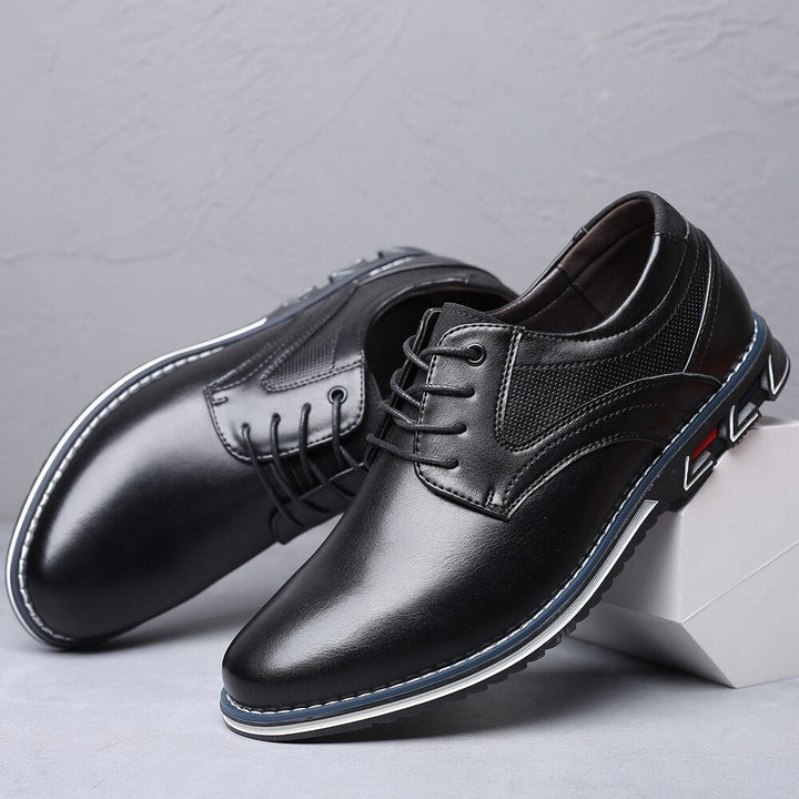 Leather Slim Lace-Up Orthopedic Shoes Men - Black