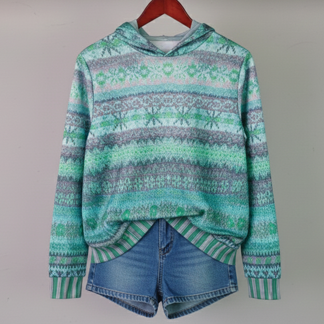 Olive women's printed ribbed knit hoodie - photo 2