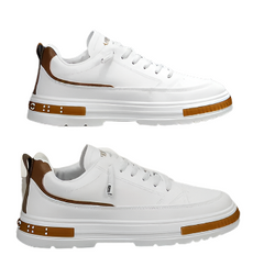 Men's White Leather Lace-Up Sneakers with Contrast Trim